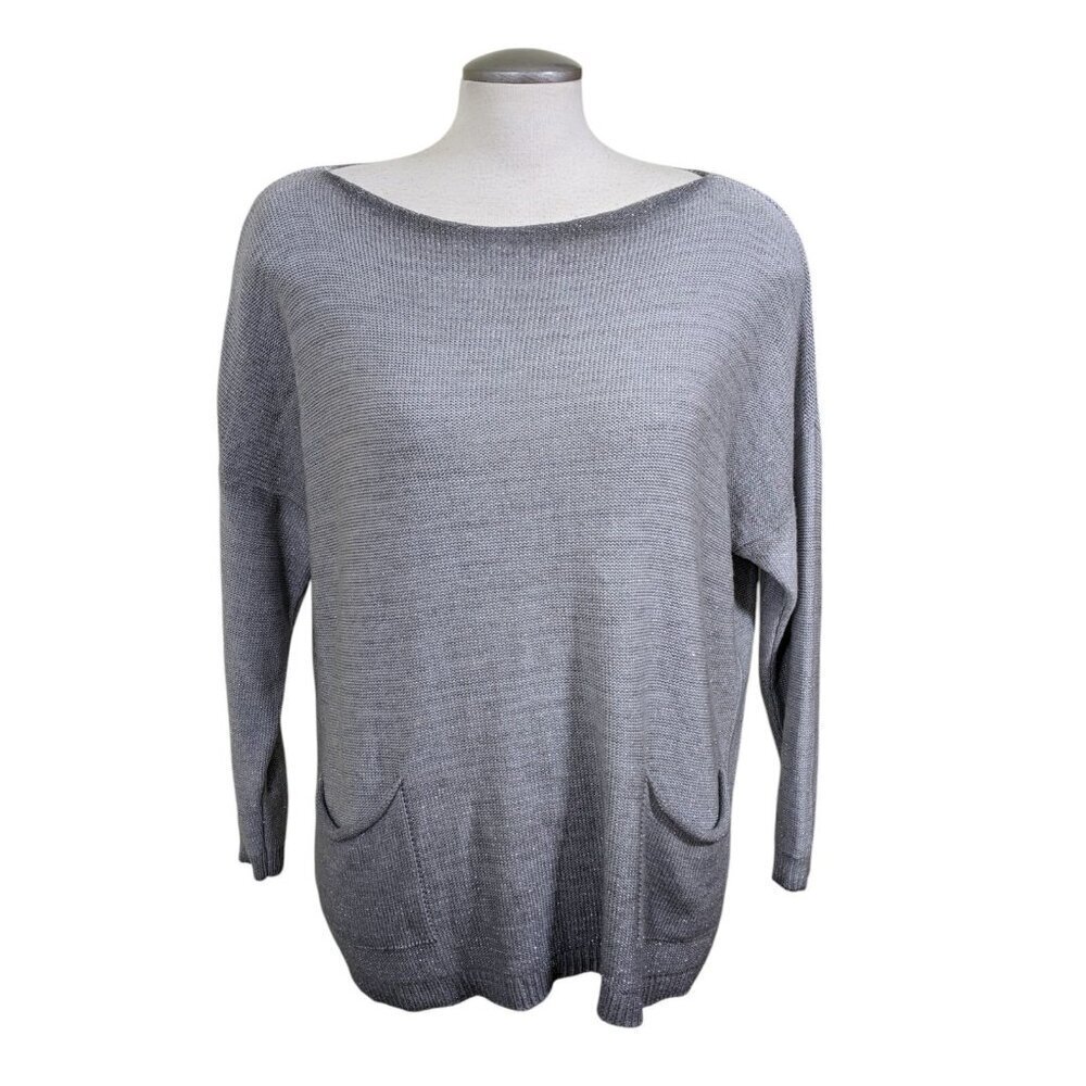 Bella Amore Womens Oversized Metallic Glitter Knit Sweater Pockets Made In Italy